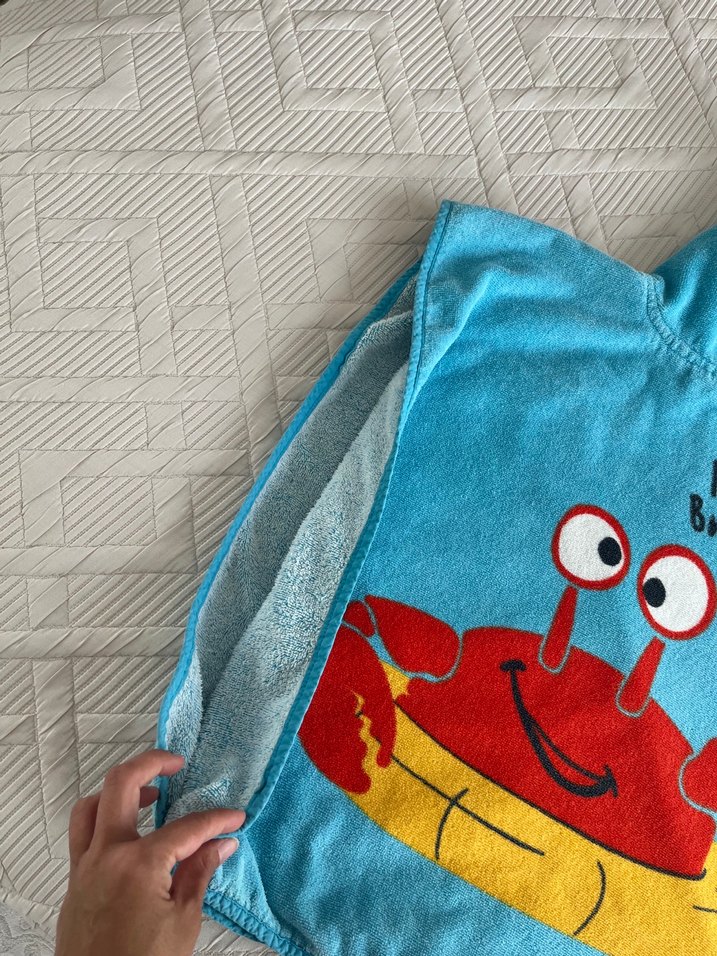 Kapüşonlu Mavi Çocuk Bornozu - Görsel 4