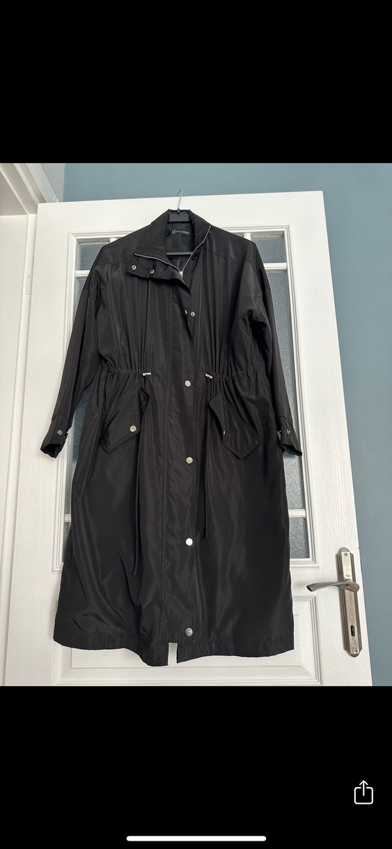 Siyah Düğmeli Uzun Kadın Trençkot - Görsel 4