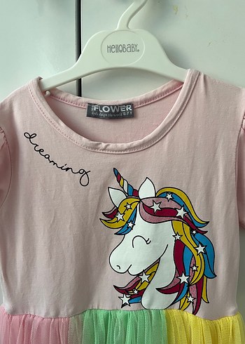 6 Yaş Beden Kız Çocuk Unicorn Baskılı Renkli Elbise