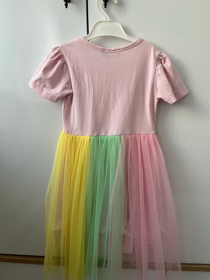 Kız Çocuk Unicorn Baskılı Renkli Elbise - Görsel 2