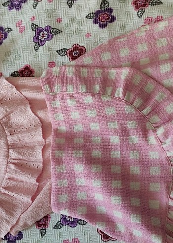 Pembe Nakışlı Fırfırlı Bebek Kız Takımı