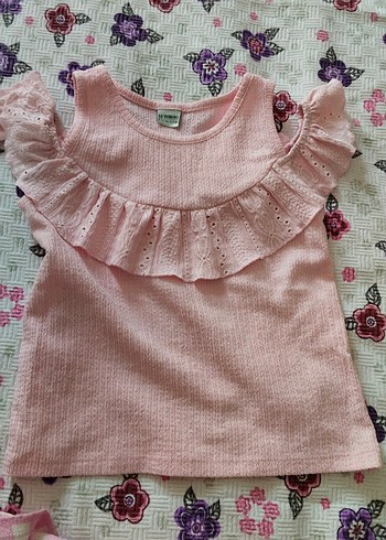 LC Waikiki Pembe Nakışlı Fırfırlı Bebek Kız Takımı