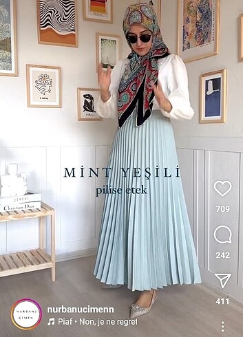Piliseli / pileli mint yeşili tesettür etekk 