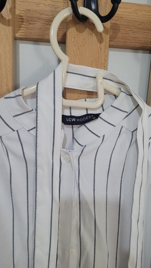 LC WAİKİKİ MODEST ELBİSE Gri Çizgili Uzun Kollu - Görsel 4