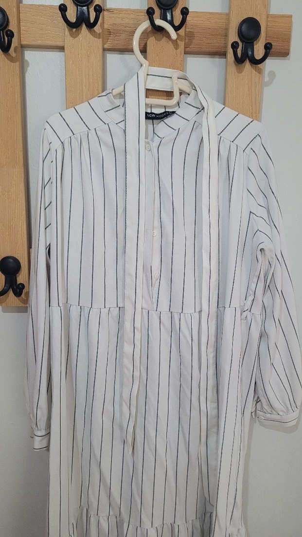 LC WAİKİKİ MODEST ELBİSE Gri Çizgili Uzun Kollu - Görsel 5