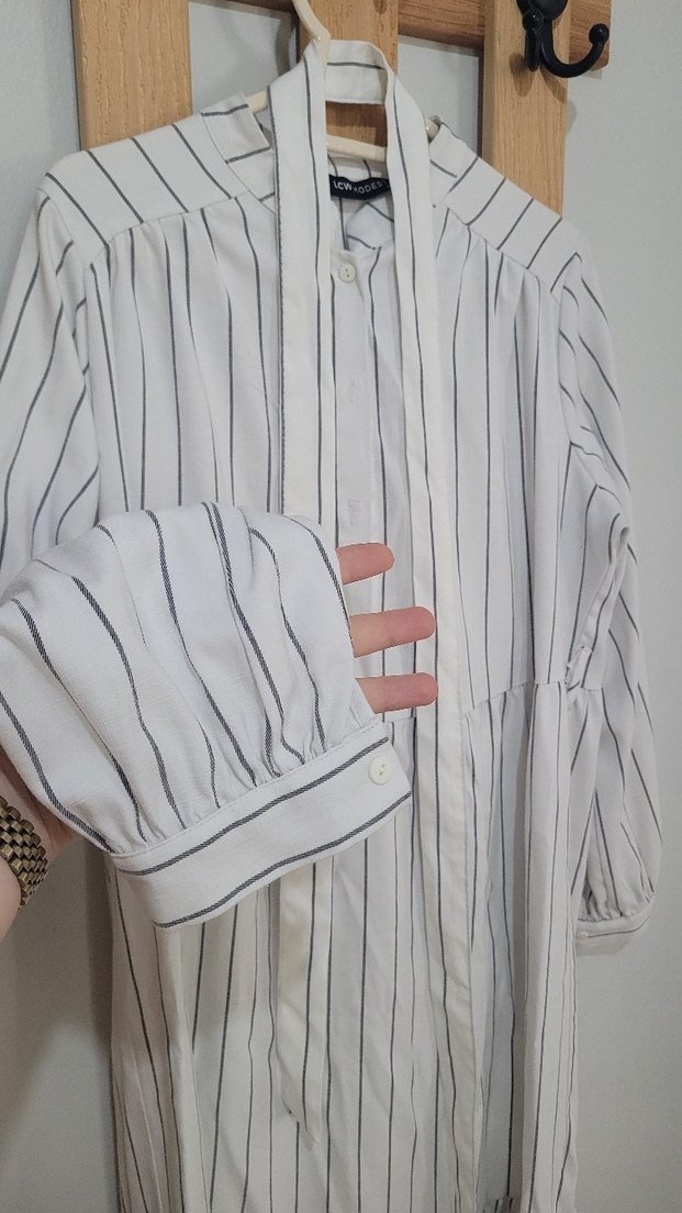 LC WAİKİKİ MODEST ELBİSE Gri Çizgili Uzun Kollu - Görsel 3