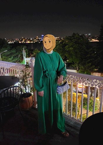 HOOOPSTORE Yeşil Uzun Keten Elbise L BEDEN MANUKA FAHHAR - Görsel 10