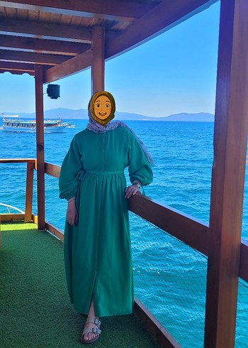 HOOOPSTORE Yeşil Uzun Keten Elbise L BEDEN MANUKA FAHHAR - Görsel 2