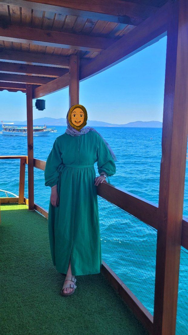 HOOOPSTORE Yeşil Uzun Keten Elbise L BEDEN MANUKA FAHHAR - Görsel 2