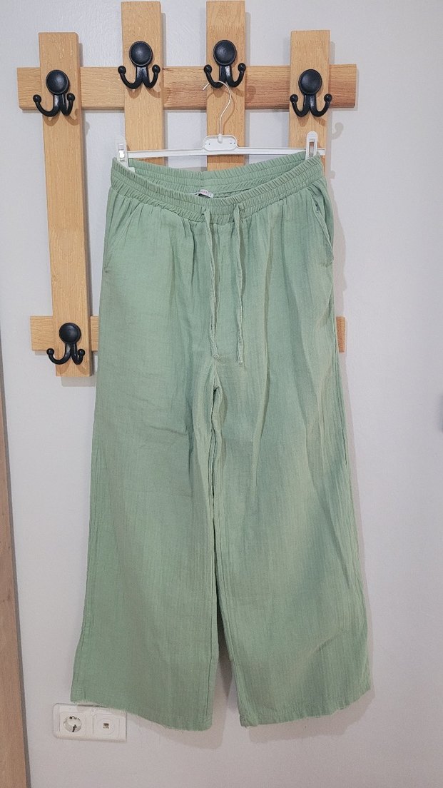 Yeşil Bol Kesim MÜSLİN Pantolon manuka fahhar minik terzi suud - Görsel 4