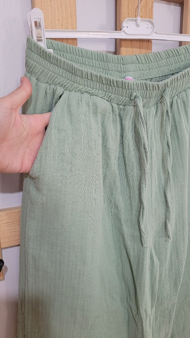 Yeşil Bol Kesim MÜSLİN Pantolon manuka fahhar minik terzi suud - Görsel 2