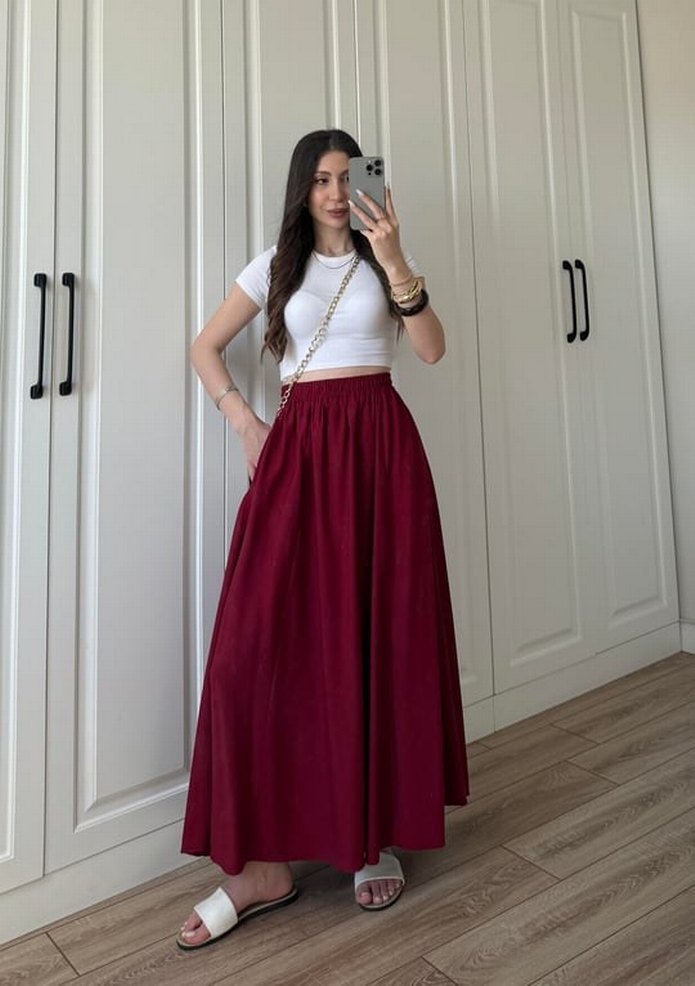Bordo Uzun TENSEL KUMAŞ ETEK - Görsel 2