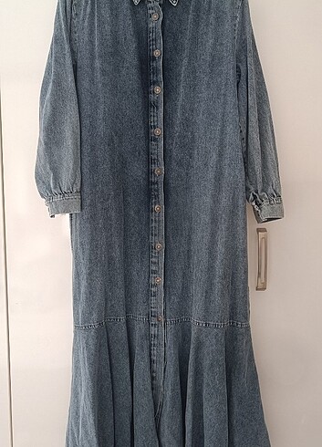 xl Beden gri Renk Kuşaklı kot elbise