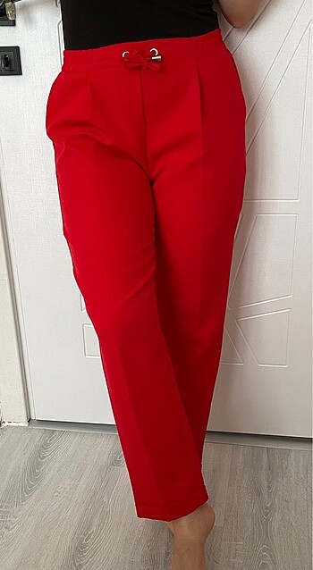 m Beden kırmızı Renk Kırmızı kumaş pantolon