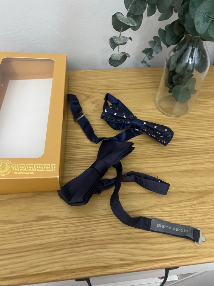 Koyu Mavi Desenli ve Düz papyon - Görsel 2