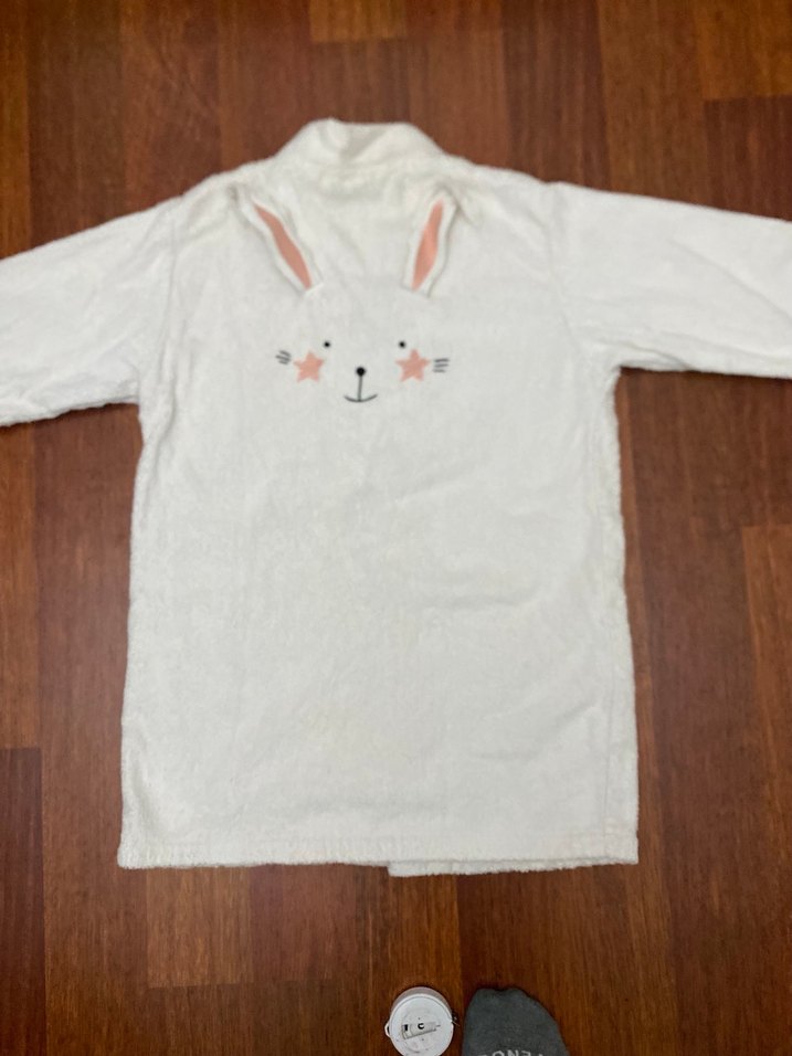 Beyaz Baskılı Kız Çocuk Bornozu - Görsel 2