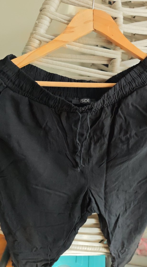 Havuç kesim düz keten karışımlı pantolon - Görsel 2