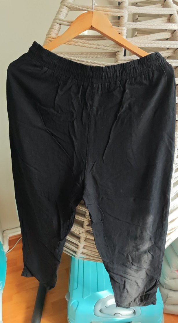 Havuç kesim düz keten karışımlı pantolon - Görsel 4