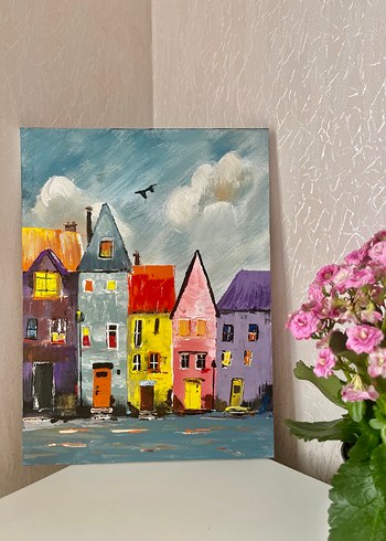 Renkli Evler Temalı akrilik  Boya Tablo - Görsel 2