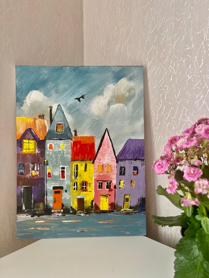 Renkli Evler Temalı akrilik  Boya Tablo - Görsel 2