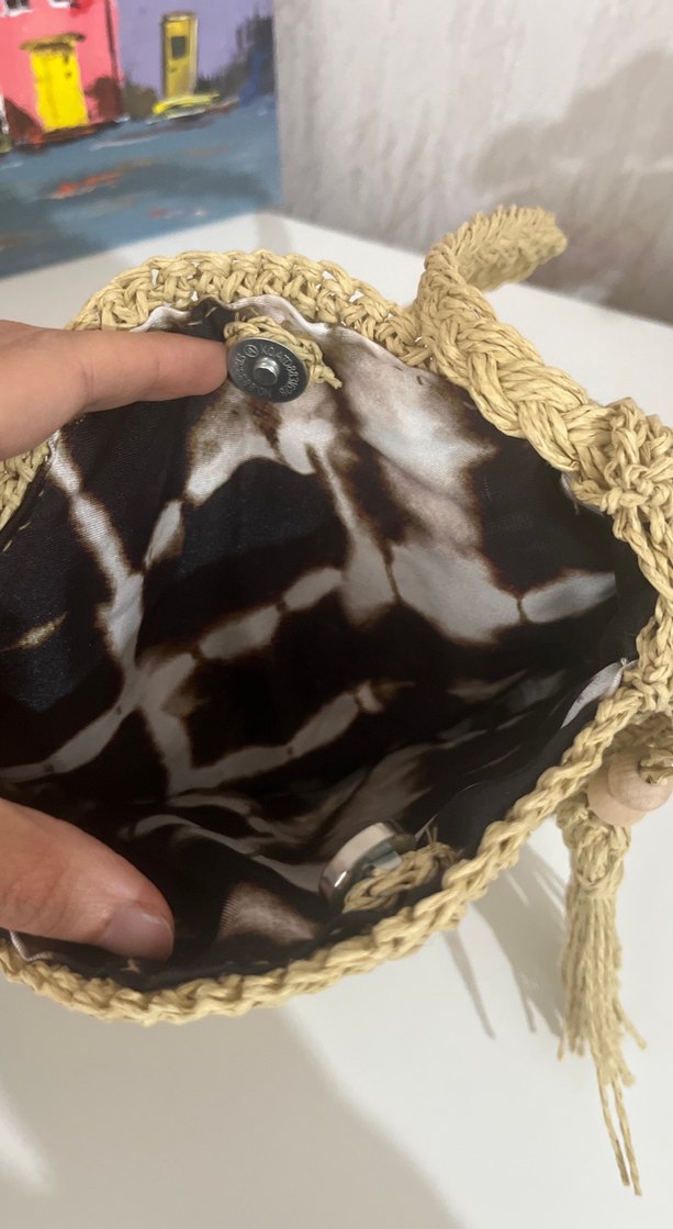 Bej Örgü Bohem Kadın Çapraz Çanta - Görsel 2