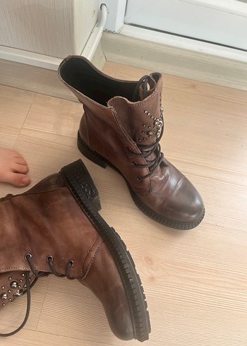 Kahverengi Deri Kadın Bot Greyder - Görsel 3