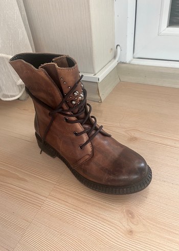 Kahverengi Deri Kadın Bot Greyder - Görsel 5