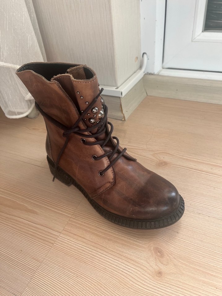 Kahverengi Deri Kadın Bot Greyder - Görsel 5