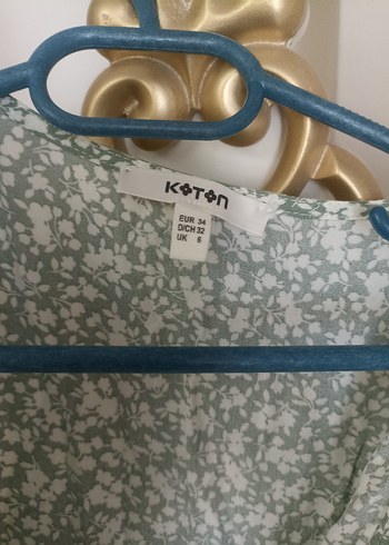 Koton Yeşil V Yaka Pamuklu Uzun Bohem Elbise