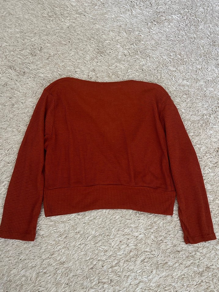 Midi Kollu, V Yakalı Kahverengi Bluz - Görsel 4