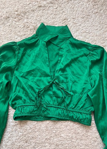 Parlak Yeşil Uzun Kollu Kısa Gömlek - Görsel 2