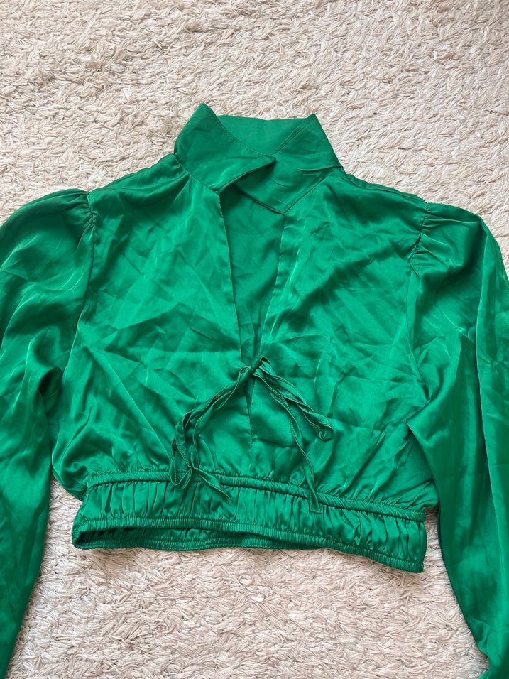 Parlak Yeşil Uzun Kollu Kısa Gömlek - Görsel 2