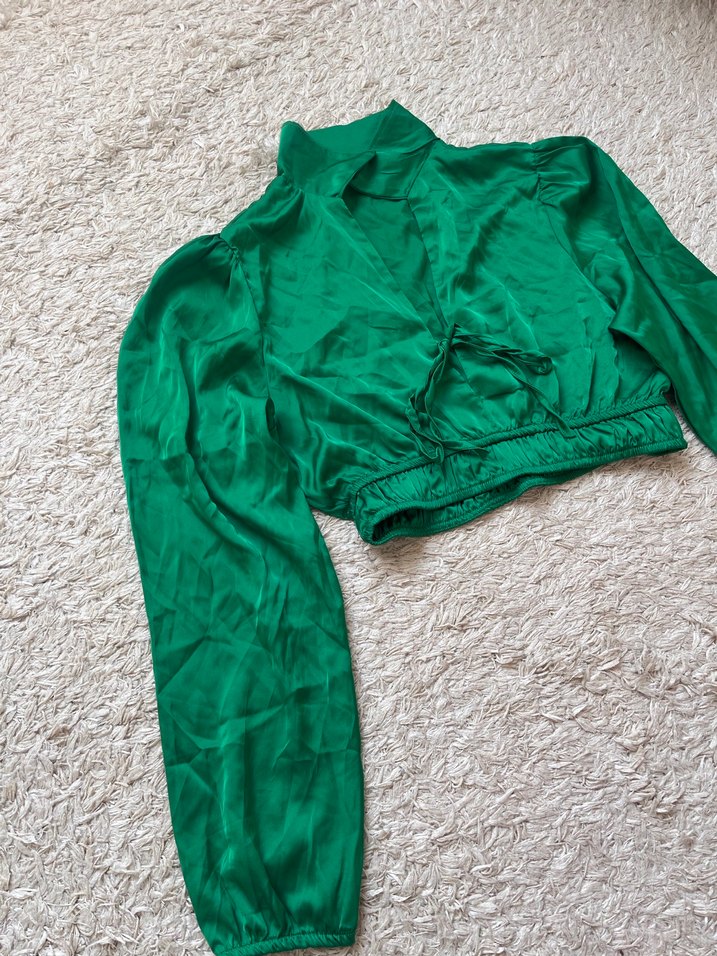 Parlak Yeşil Uzun Kollu Kısa Gömlek - Görsel 4