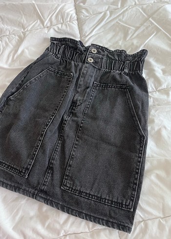 Kemerli Siyah Denim Midi Etek - Görsel 3