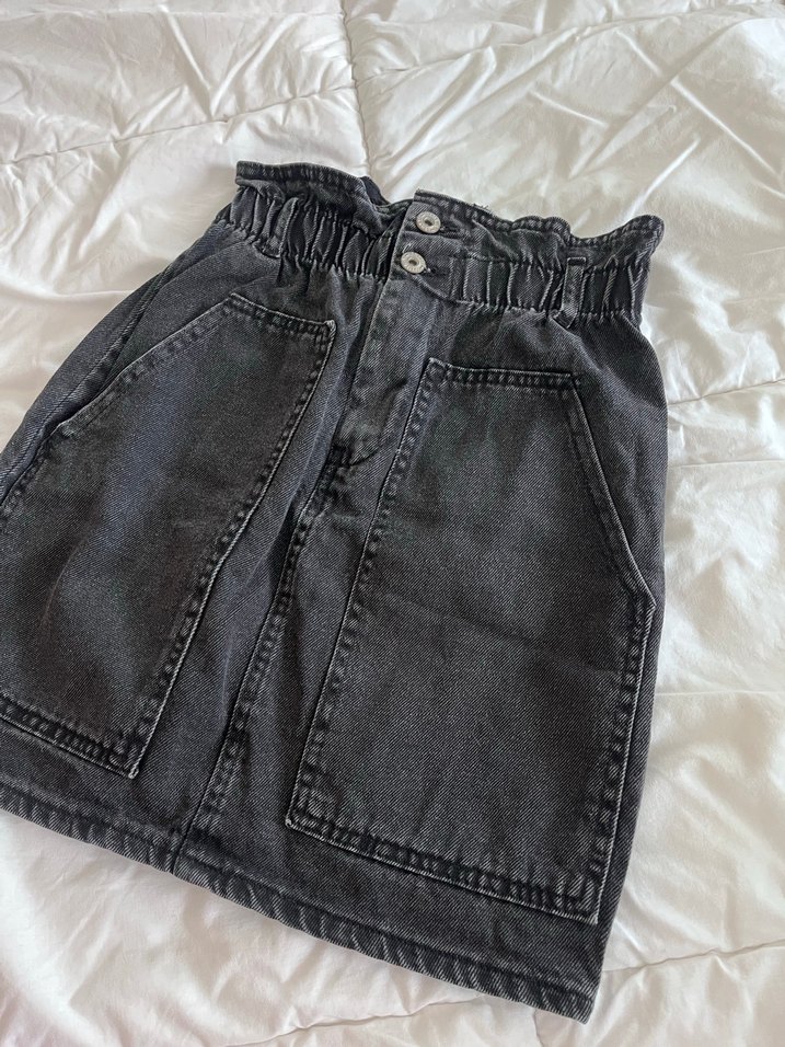 Kemerli Siyah Denim Midi Etek - Görsel 3