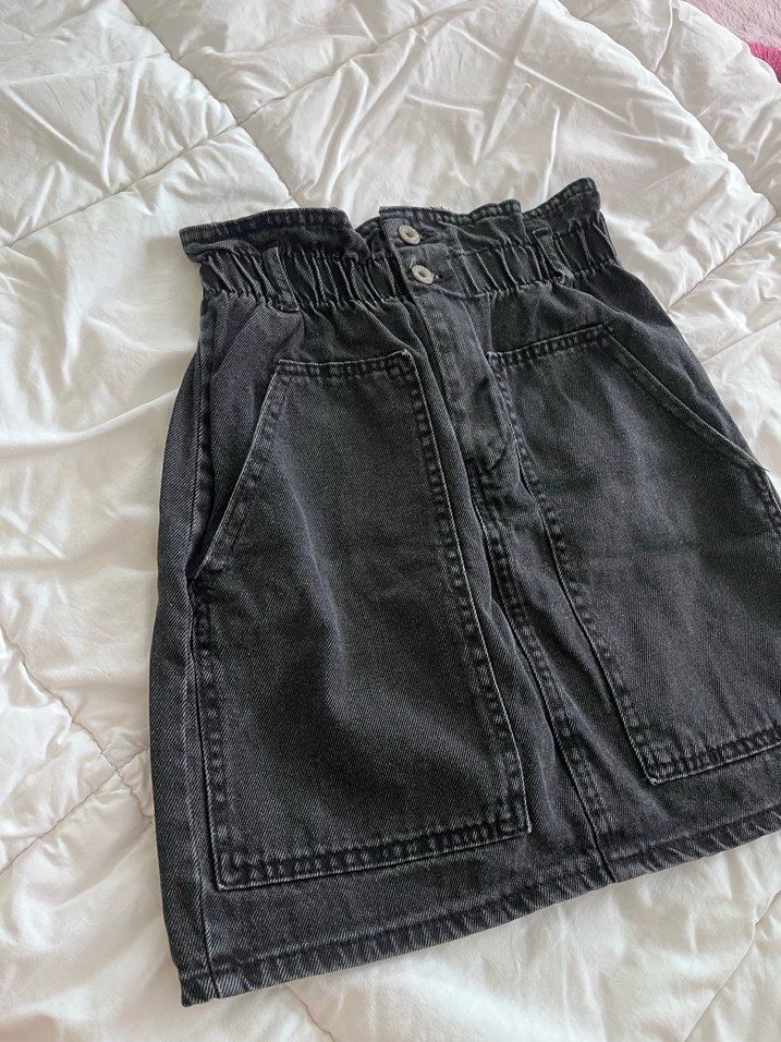 Kemerli Siyah Denim Midi Etek - Görsel 5