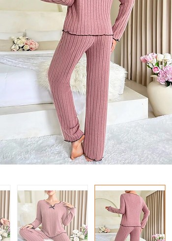 Pembe Rahat Uzun Kollu Midi Pijama Takımı - Görsel 8