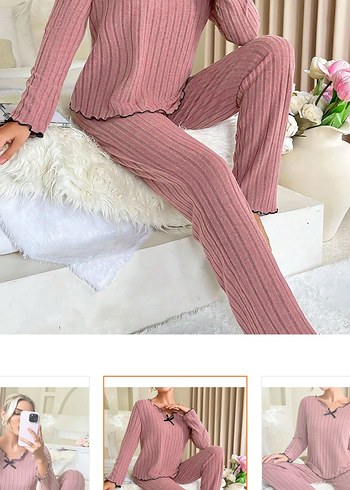 Pembe Rahat Uzun Kollu Midi Pijama Takımı - Görsel 4