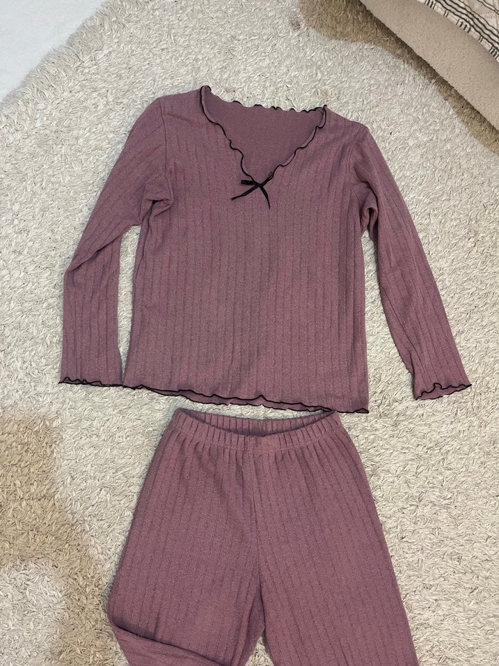 Pembe Rahat Uzun Kollu Midi Pijama Takımı - Görsel 2