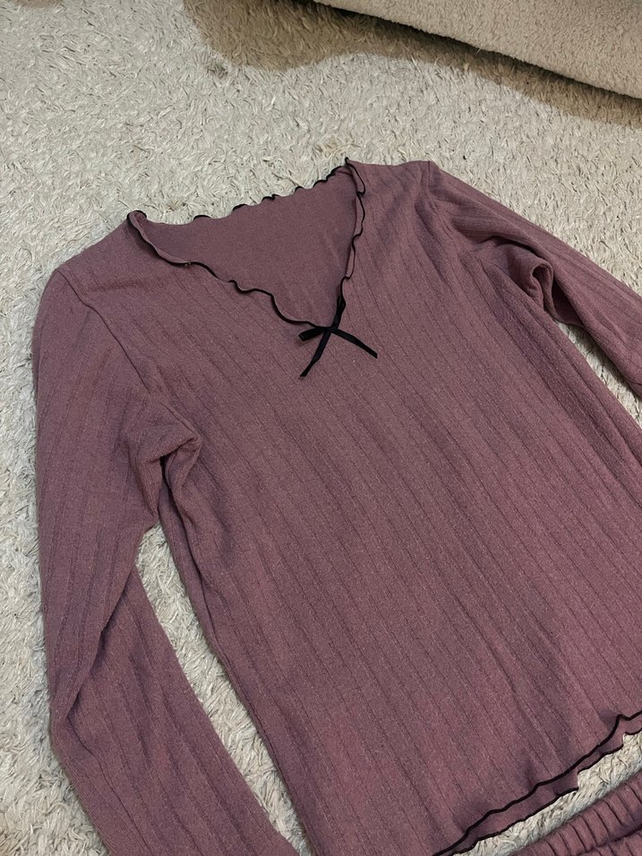 Pembe Rahat Uzun Kollu Midi Pijama Takımı - Görsel 5