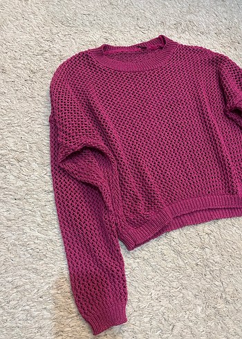 Pembe Örgü Kadın Kazak - Görsel 3