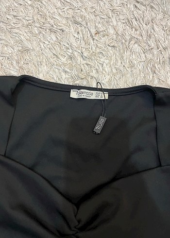 Siyah V Yaka Uzun Kollu Crop Bluz - Görsel 6