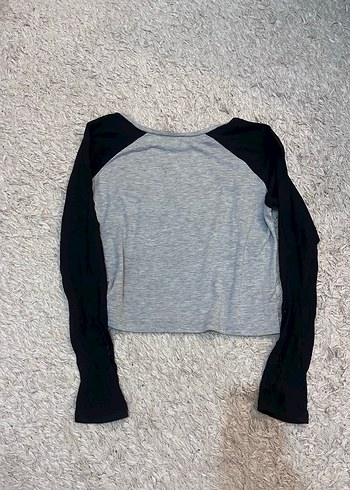 Gri Baskılı Bohem Uzun Kollu Crop Top - Görsel 3