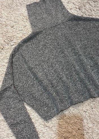 Gri Boğazlı Örgü Kadın Kazak - Görsel 4