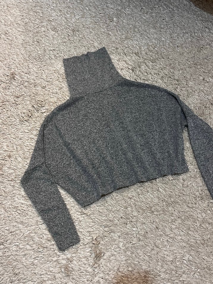 Gri Boğazlı Örgü Kadın Kazak - Görsel 2