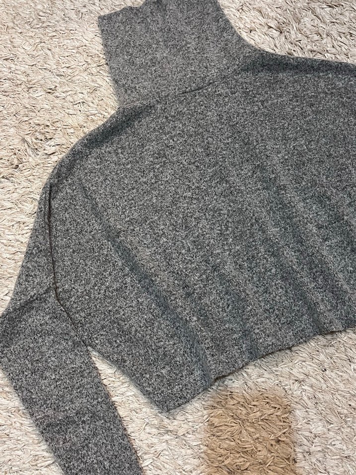 Gri Boğazlı Örgü Kadın Kazak - Görsel 4