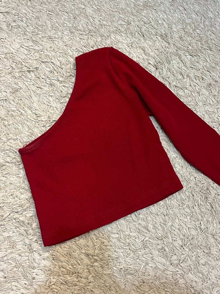 Bordo Tek Kollu Bluz - Görsel 2