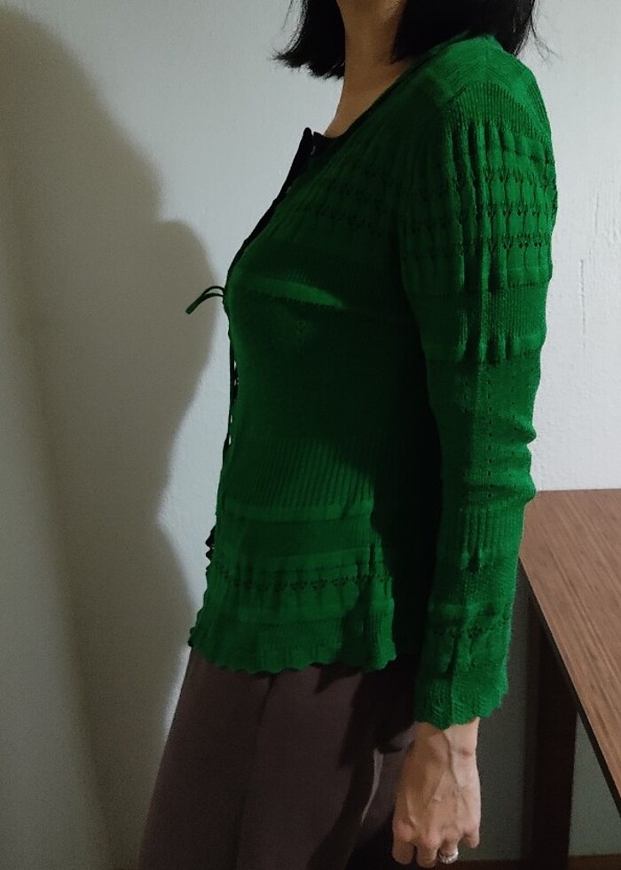 Yeşil triko ince hırka  - Görsel 4