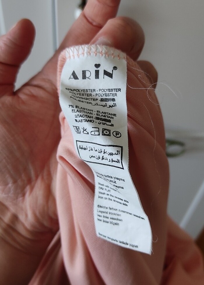 Pudra  rengi tül detaylı uzun elbise - Görsel 5