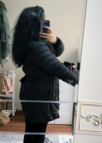 l Beden siyah Renk Siyah Puff Kol Midi Kadın Kışlık Mont